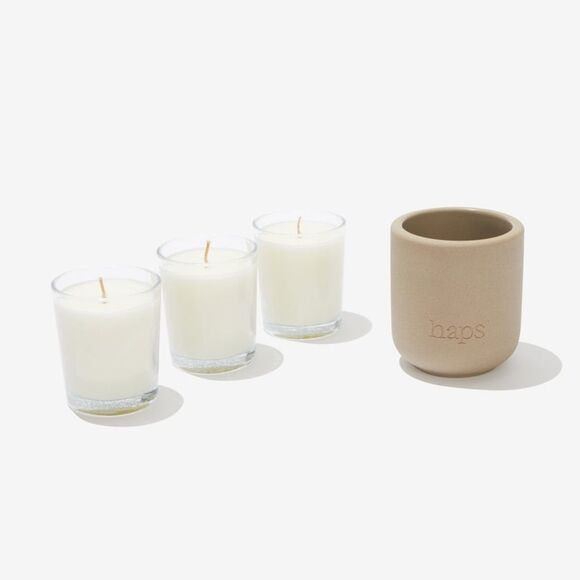 Haps Mood Care Votive Trio Candles Set of 3 Reusable Ceramic Sand Vessel - Picture 3 of 13